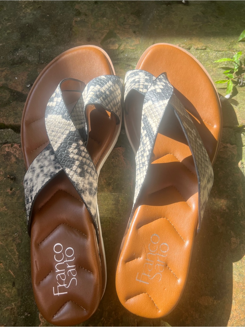 Franco Sarto Women's Snake-Print Darious Sandals in Brown and Gray
